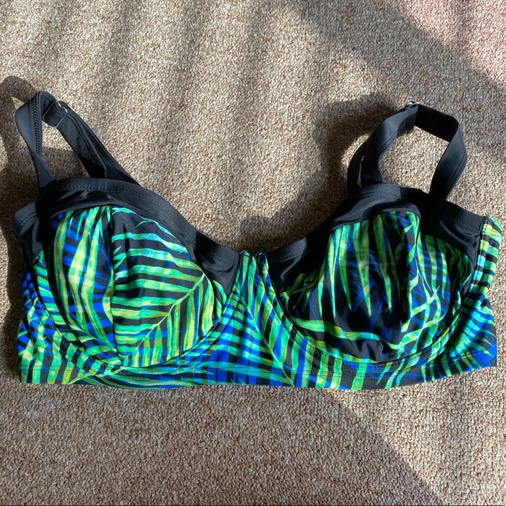 Palm print and black bikini top